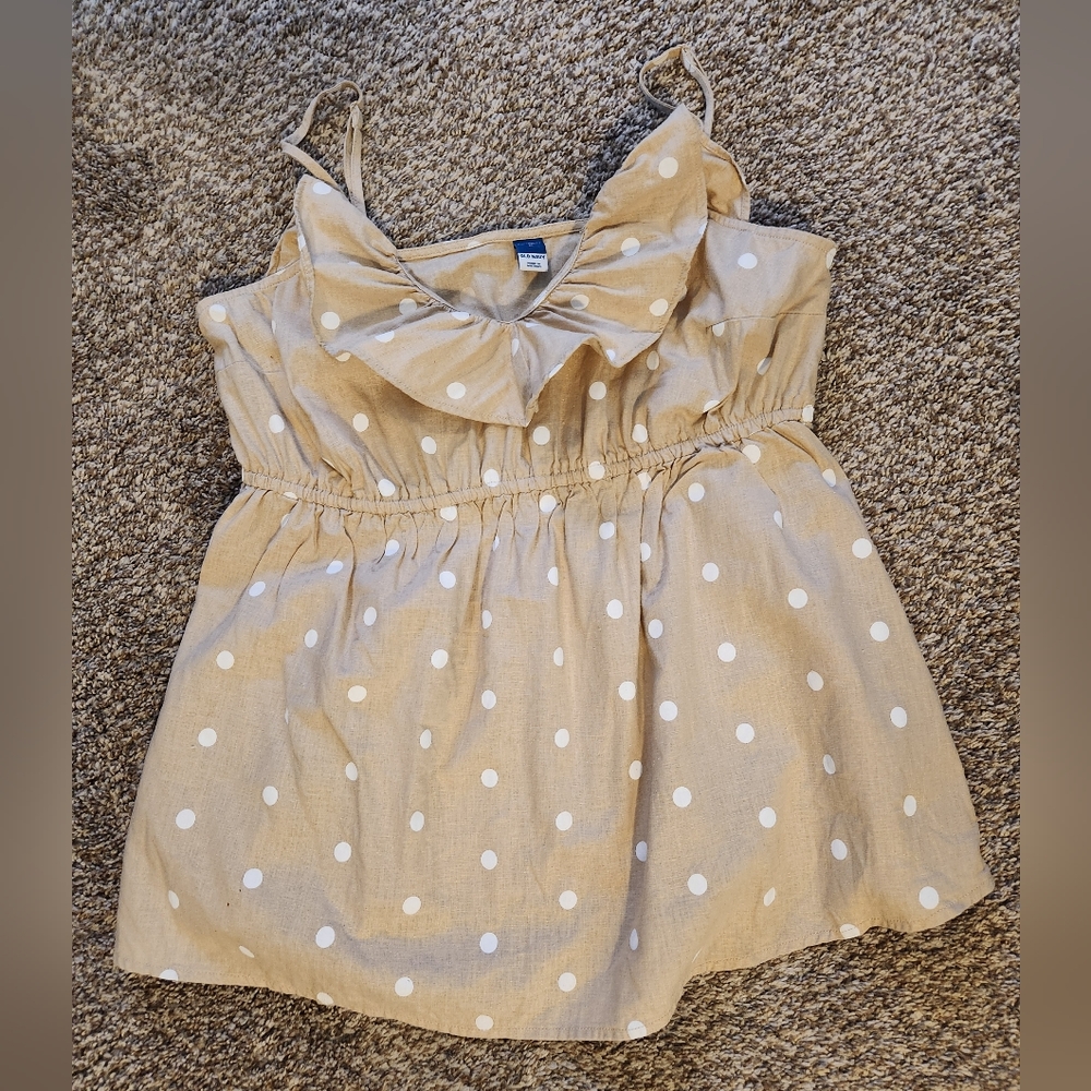 Maternity top Polka Dot sleeveless straps Ruffles Flowy Old Navy Size Medium Tan